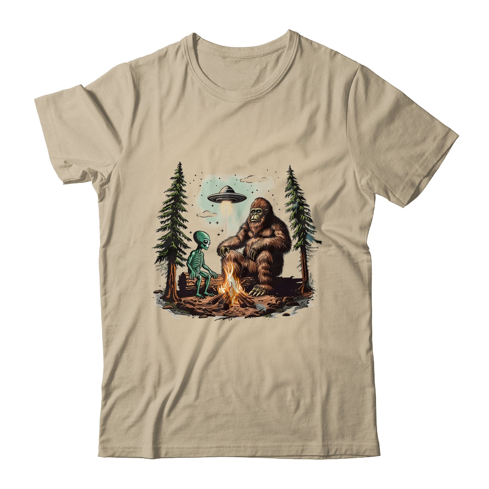 Bigfoot UFO Alien Campfire Hiking Sasquatch Outdoor Lovers Shirt & Tank Top | teecentury