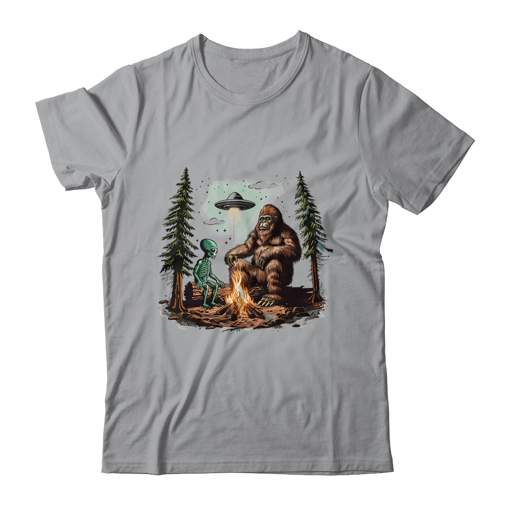 Bigfoot UFO Alien Campfire Hiking Sasquatch Outdoor Lovers Shirt & Tank Top | teecentury