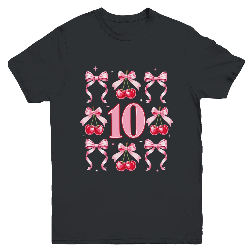 Birthday Girl 10th Birthday Cherry Coquette Bow 10 Years Old Youth Shirt | teecentury