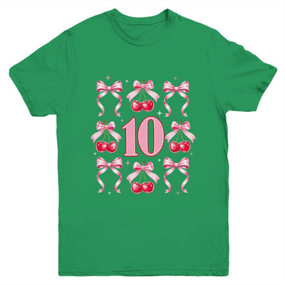 Birthday Girl 10th Birthday Cherry Coquette Bow 10 Years Old Youth Shirt | teecentury