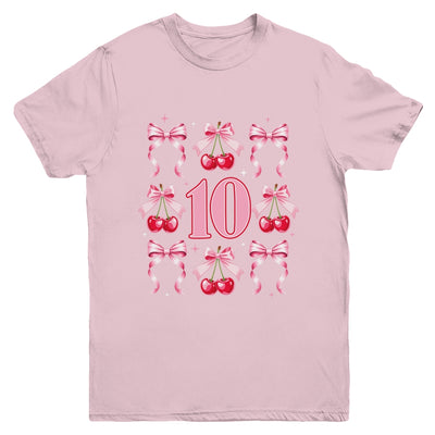 Birthday Girl 10th Birthday Cherry Coquette Bow 10 Years Old Youth Shirt | teecentury