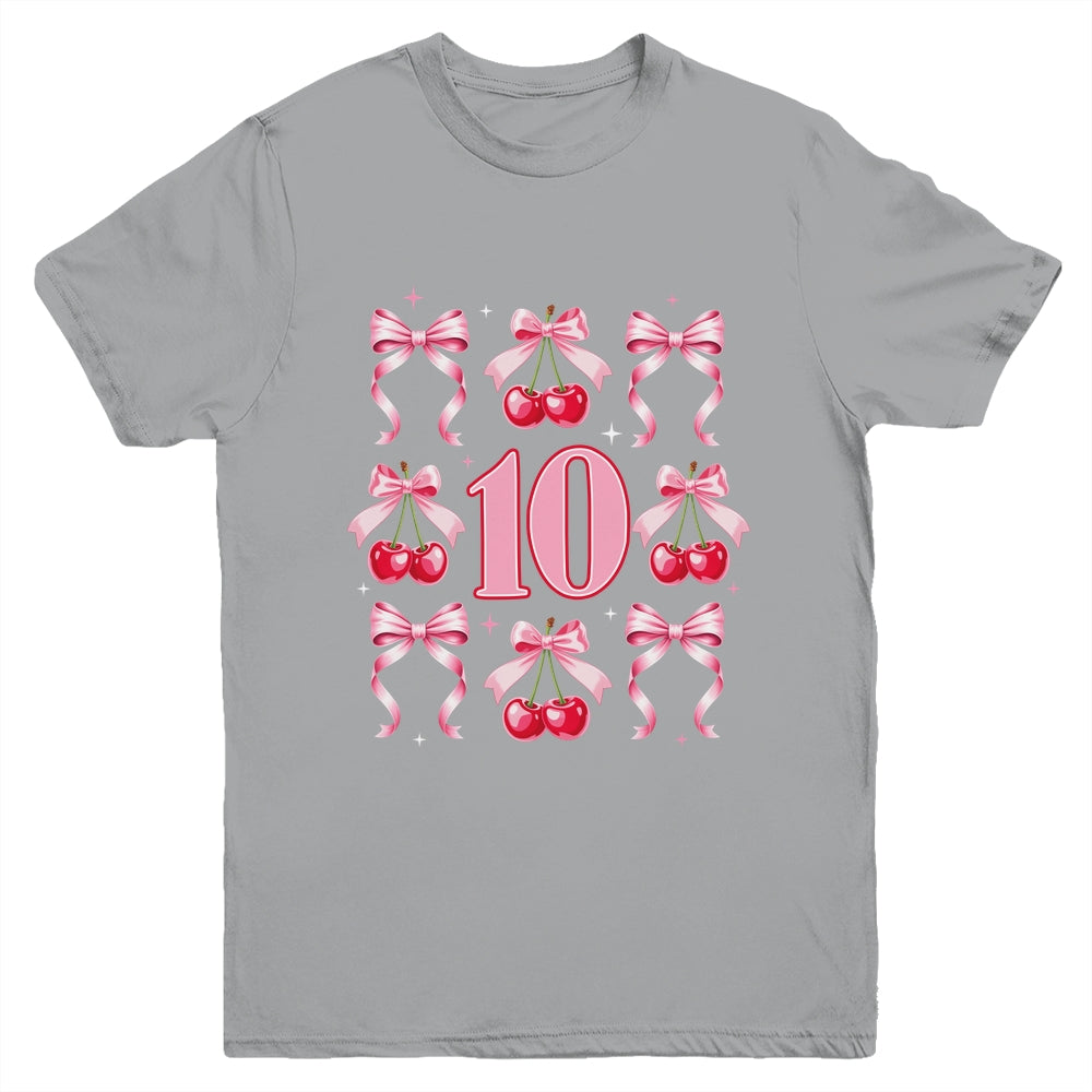 Birthday Girl 10th Birthday Cherry Coquette Bow 10 Years Old Youth Shirt | teecentury