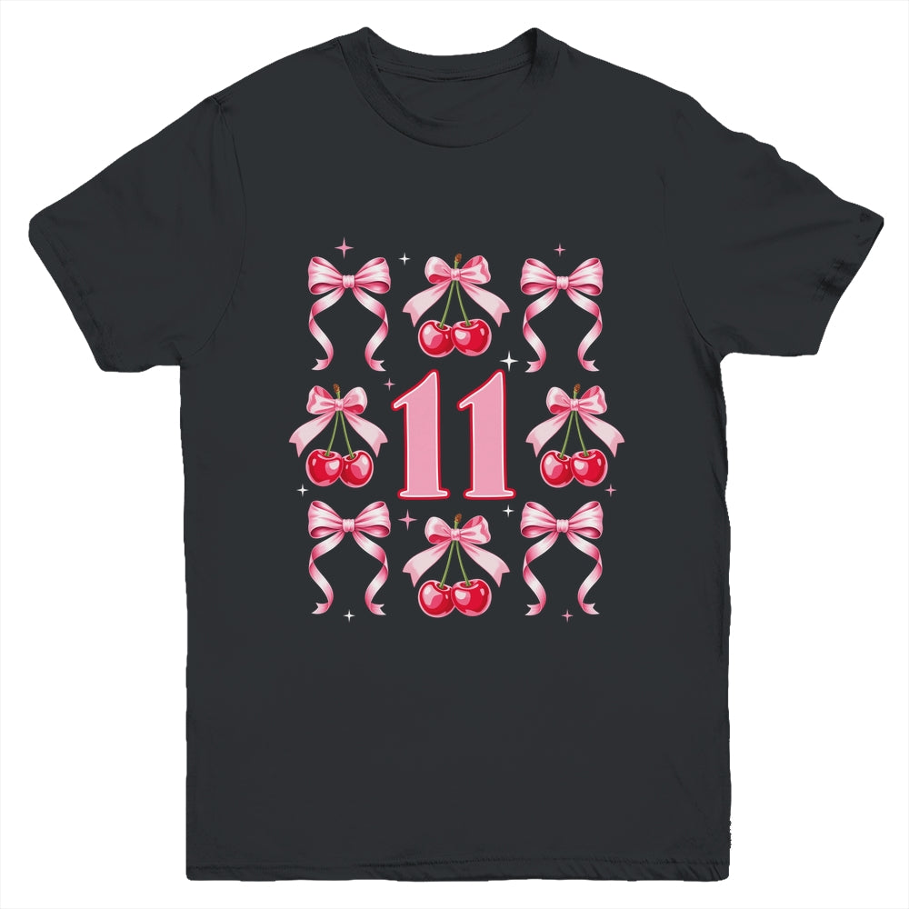 Birthday Girl 11th Birthday Cherry Coquette Bow 11 Years Old Youth Shirt | teecentury