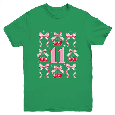 Birthday Girl 11th Birthday Cherry Coquette Bow 11 Years Old Youth Shirt | teecentury