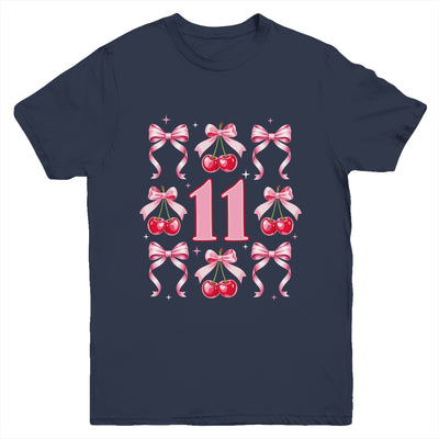 Birthday Girl 11th Birthday Cherry Coquette Bow 11 Years Old Youth Shirt | teecentury