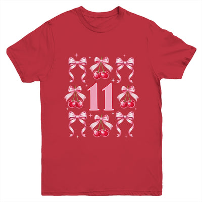 Birthday Girl 11th Birthday Cherry Coquette Bow 11 Years Old Youth Shirt | teecentury