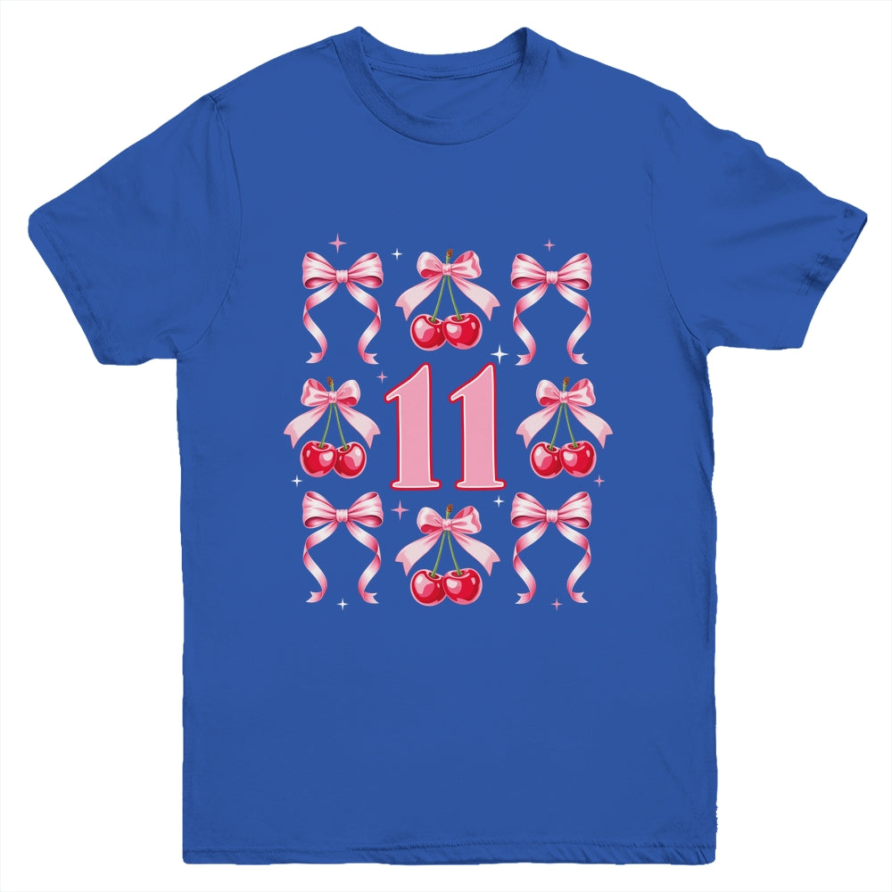 Birthday Girl 11th Birthday Cherry Coquette Bow 11 Years Old Youth Shirt | teecentury