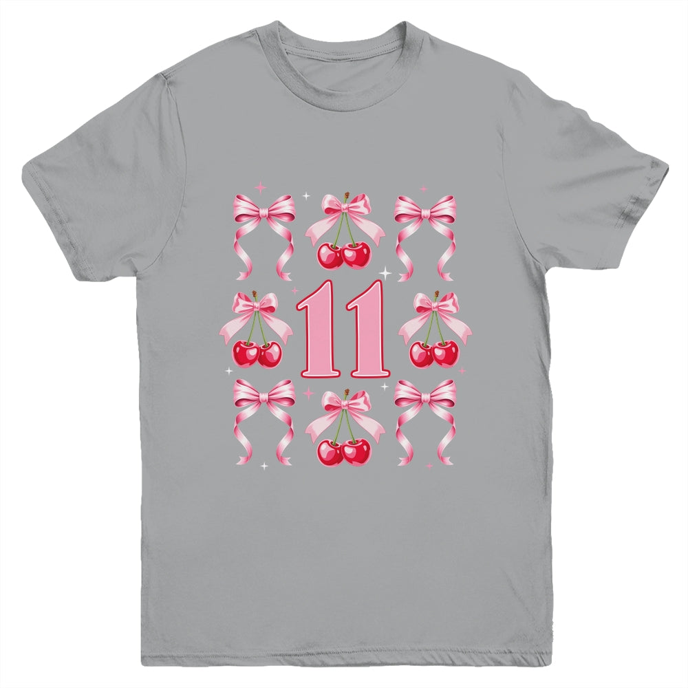 Birthday Girl 11th Birthday Cherry Coquette Bow 11 Years Old Youth Shirt | teecentury