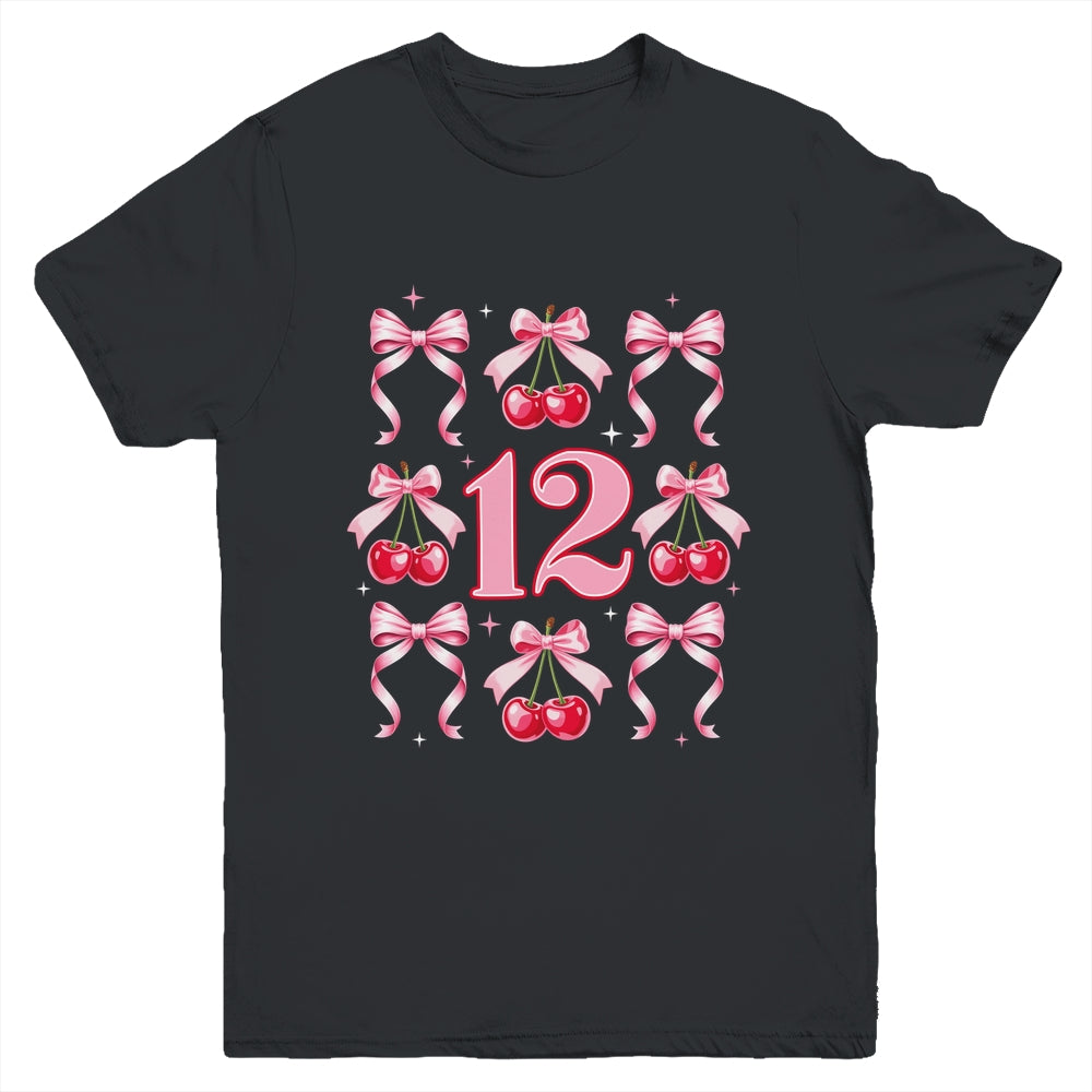 Birthday Girl 12th Birthday Cherry Coquette Bow 12 Years Old Youth Shirt | teecentury