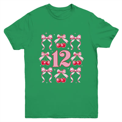 Birthday Girl 12th Birthday Cherry Coquette Bow 12 Years Old Youth Shirt | teecentury