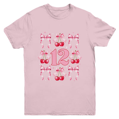 Birthday Girl 12th Birthday Cherry Coquette Bow 12 Years Old Youth Shirt | teecentury
