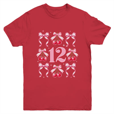 Birthday Girl 12th Birthday Cherry Coquette Bow 12 Years Old Youth Shirt | teecentury
