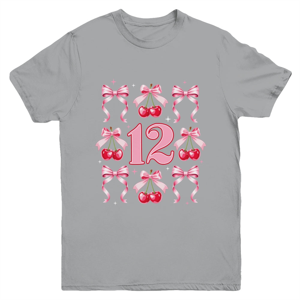 Birthday Girl 12th Birthday Cherry Coquette Bow 12 Years Old Youth Shirt | teecentury