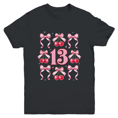 Birthday Girl 13th Birthday Cherry Coquette Bow 13 Years Old Youth Shirt | teecentury