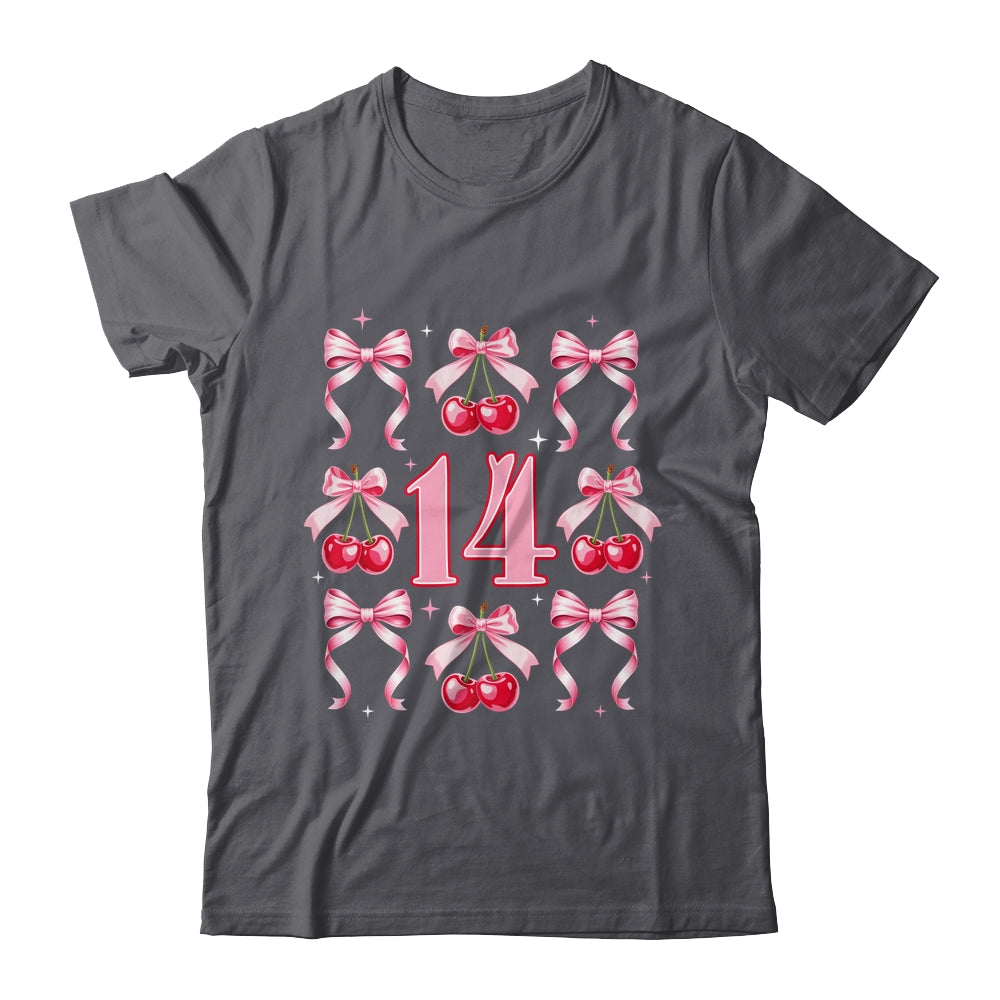Birthday Girl 14th Birthday Cherry Coquette Bow 14 Years Old Shirt & Hoodie | teecentury