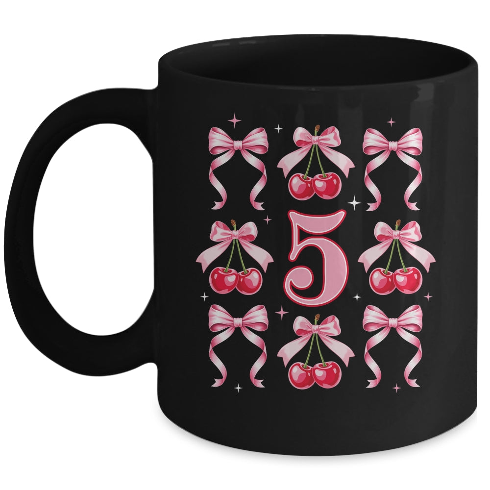 Birthday Girl 5th Birthday Cherry Coquette Bow 5 Years Old Mug | teecentury