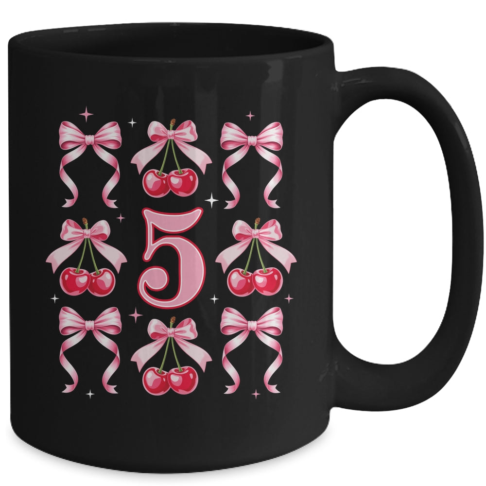 Birthday Girl 5th Birthday Cherry Coquette Bow 5 Years Old Mug | teecentury