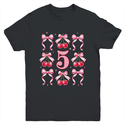 Birthday Girl 5th Birthday Cherry Coquette Bow 5 Years Old Youth Shirt | teecentury