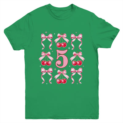Birthday Girl 5th Birthday Cherry Coquette Bow 5 Years Old Youth Shirt | teecentury