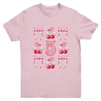 Birthday Girl 5th Birthday Cherry Coquette Bow 5 Years Old Youth Shirt | teecentury