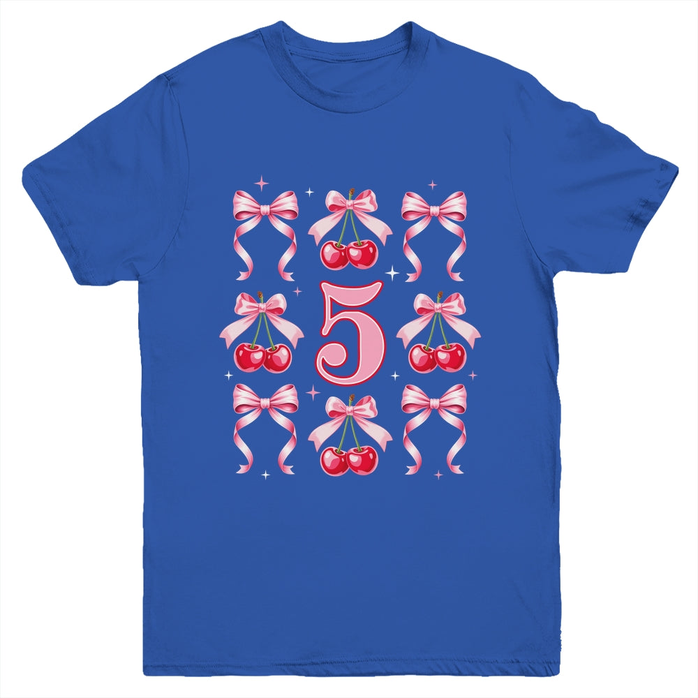 Birthday Girl 5th Birthday Cherry Coquette Bow 5 Years Old Youth Shirt | teecentury