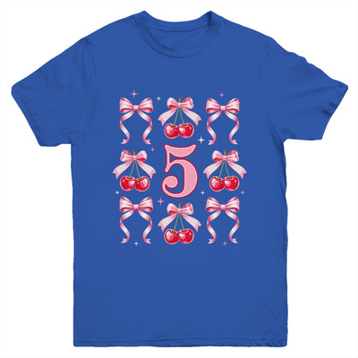 Birthday Girl 5th Birthday Cherry Coquette Bow 5 Years Old Youth Shirt | teecentury