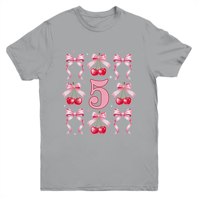 Birthday Girl 5th Birthday Cherry Coquette Bow 5 Years Old Youth Shirt | teecentury