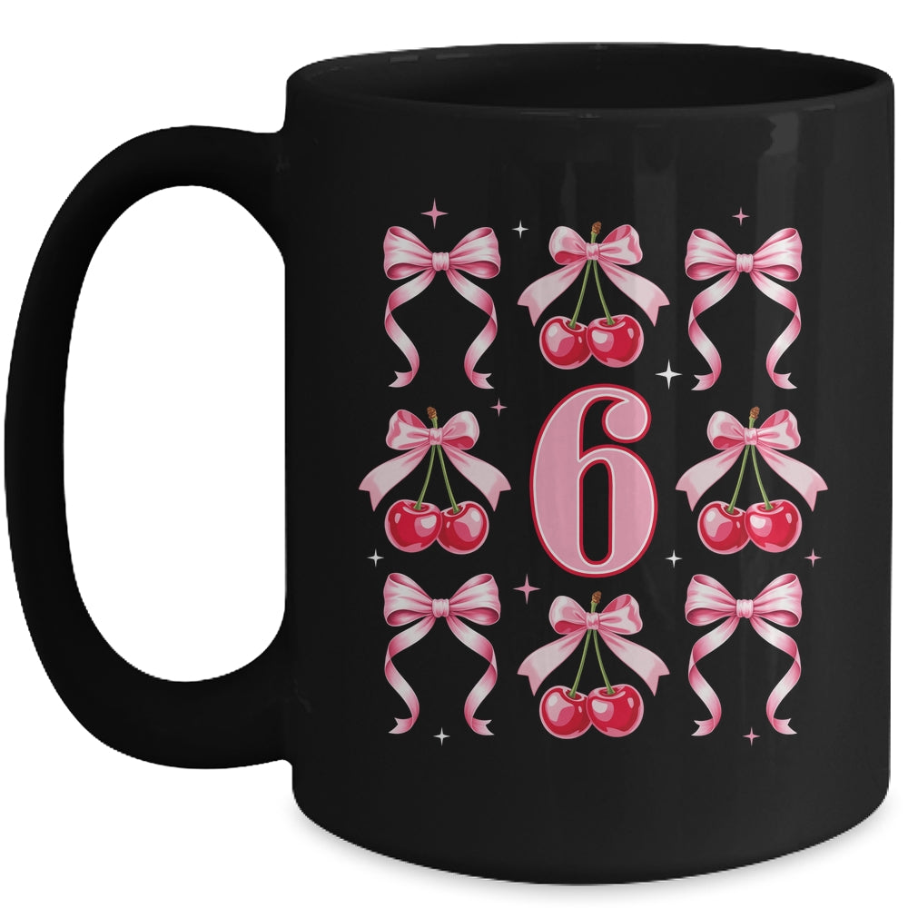 Birthday Girl 6th Birthday Cherry Coquette Bow 6 Years Old Mug | teecentury