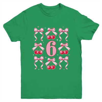 Birthday Girl 6th Birthday Cherry Coquette Bow 6 Years Old Youth Shirt | teecentury