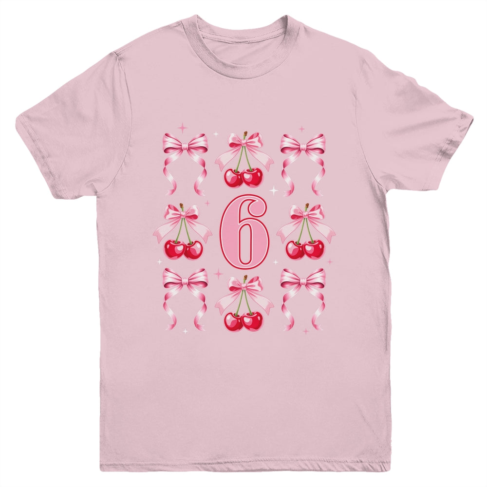 Birthday Girl 6th Birthday Cherry Coquette Bow 6 Years Old Youth Shirt | teecentury
