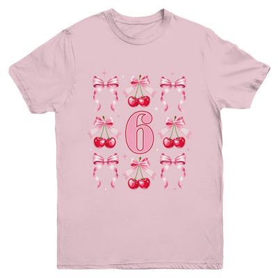 Birthday Girl 6th Birthday Cherry Coquette Bow 6 Years Old Youth Shirt | teecentury