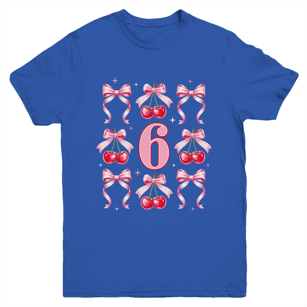 Birthday Girl 6th Birthday Cherry Coquette Bow 6 Years Old Youth Shirt | teecentury