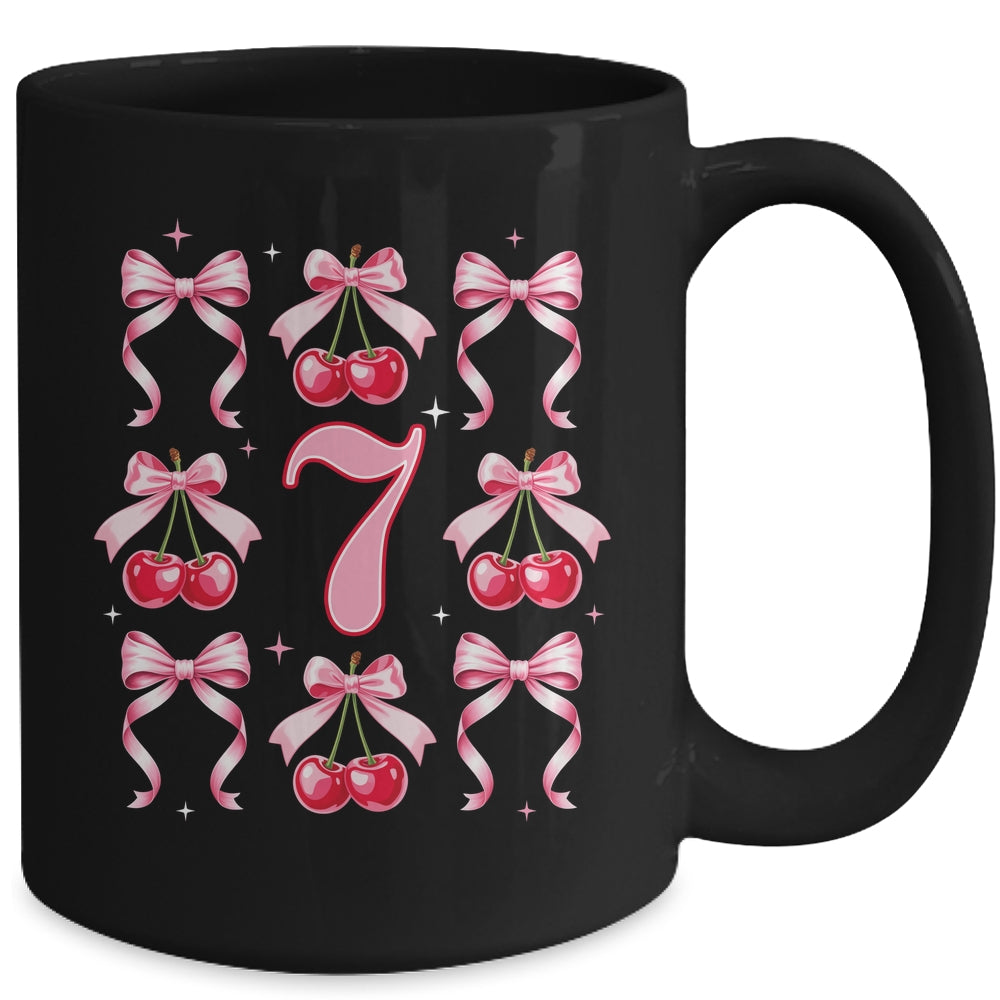 Birthday Girl 7th Birthday Cherry Coquette Bow 7 Years Old Mug | teecentury