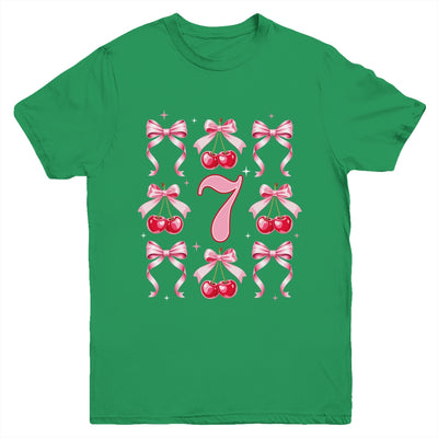 Birthday Girl 7th Birthday Cherry Coquette Bow 7 Years Old Youth Shirt | teecentury