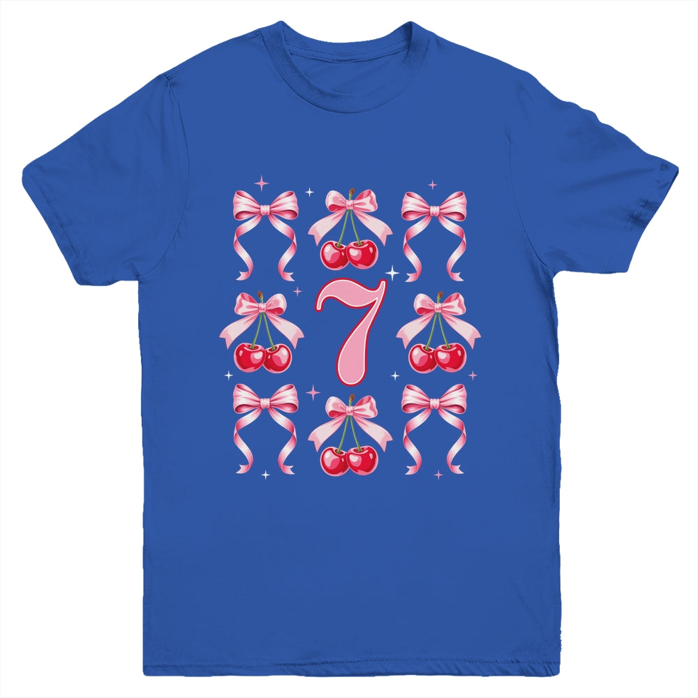 Birthday Girl 7th Birthday Cherry Coquette Bow 7 Years Old Youth Shirt | teecentury