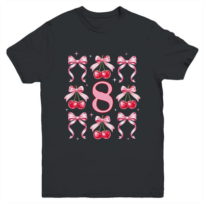 Birthday Girl 8th Birthday Cherry Coquette Bow 8 Years Old Youth Shirt | teecentury