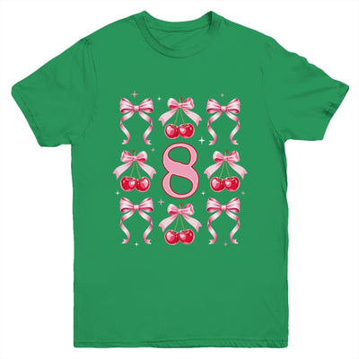 Birthday Girl 8th Birthday Cherry Coquette Bow 8 Years Old Youth Shirt | teecentury