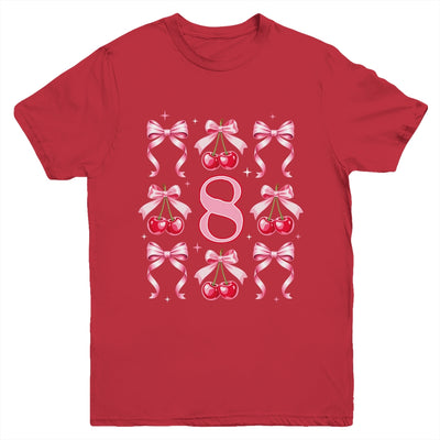 Birthday Girl 8th Birthday Cherry Coquette Bow 8 Years Old Youth Shirt | teecentury