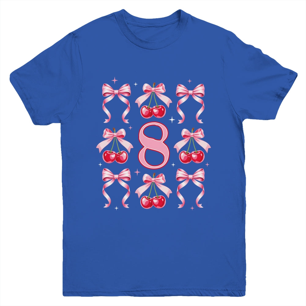Birthday Girl 8th Birthday Cherry Coquette Bow 8 Years Old Youth Shirt | teecentury