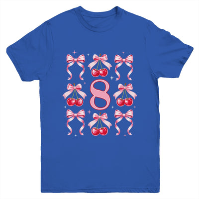 Birthday Girl 8th Birthday Cherry Coquette Bow 8 Years Old Youth Shirt | teecentury