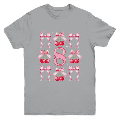Birthday Girl 8th Birthday Cherry Coquette Bow 8 Years Old Youth Shirt | teecentury
