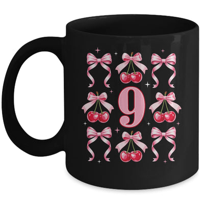 Birthday Girl 9th Birthday Cherry Coquette Bow 9 Years Old Mug | teecentury