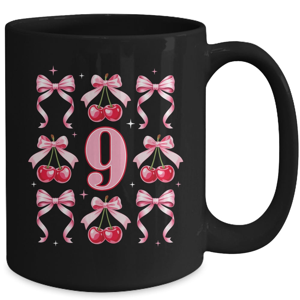 Birthday Girl 9th Birthday Cherry Coquette Bow 9 Years Old Mug | teecentury