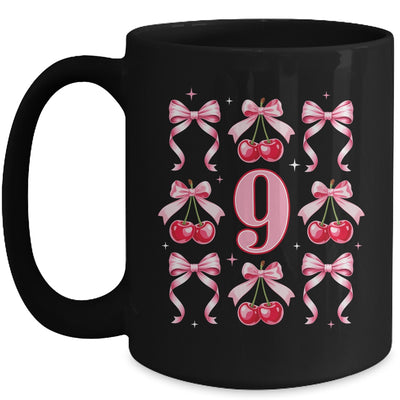 Birthday Girl 9th Birthday Cherry Coquette Bow 9 Years Old Mug | teecentury