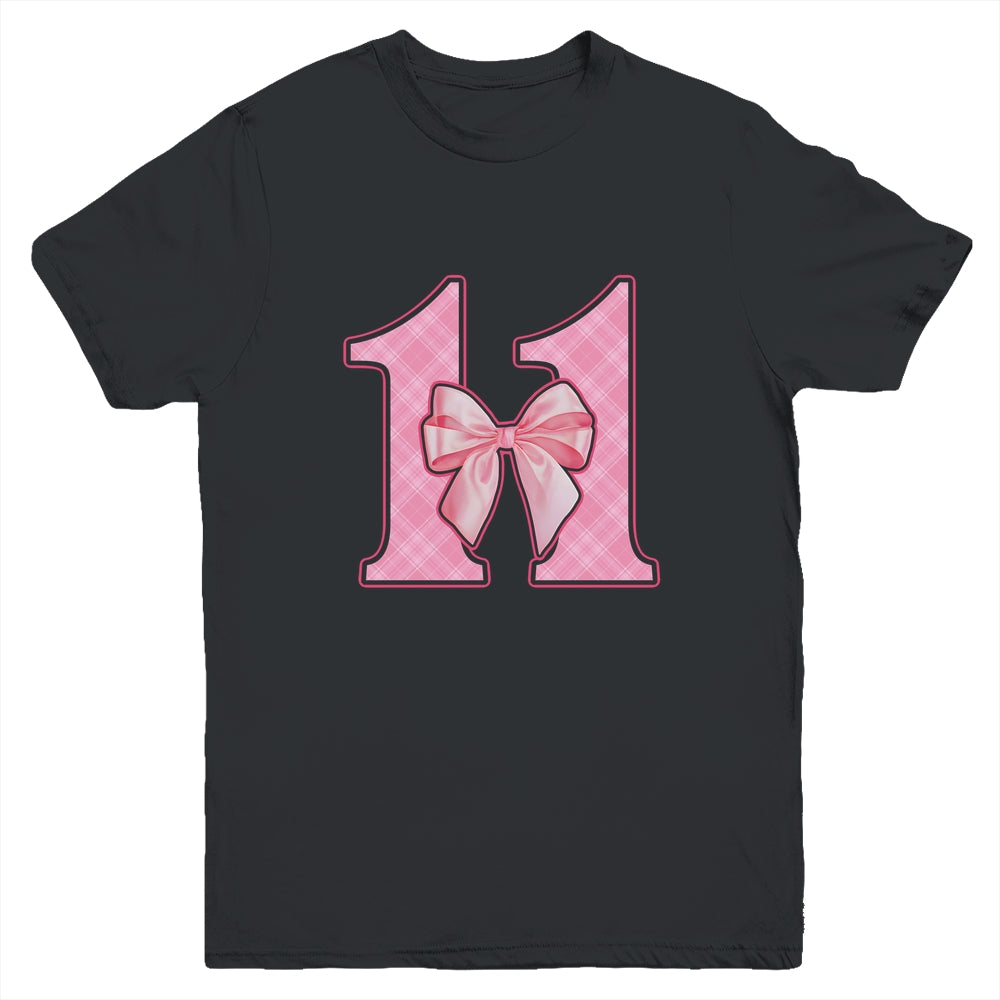 Birthday Girl Pink Coquette Bow 11 Year Old Bday Girl Youth Shirt | teecentury
