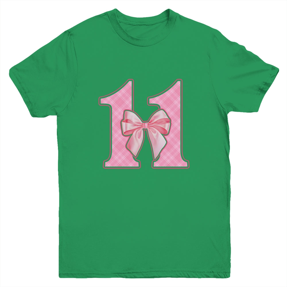 Birthday Girl Pink Coquette Bow 11 Year Old Bday Girl Youth Shirt | teecentury