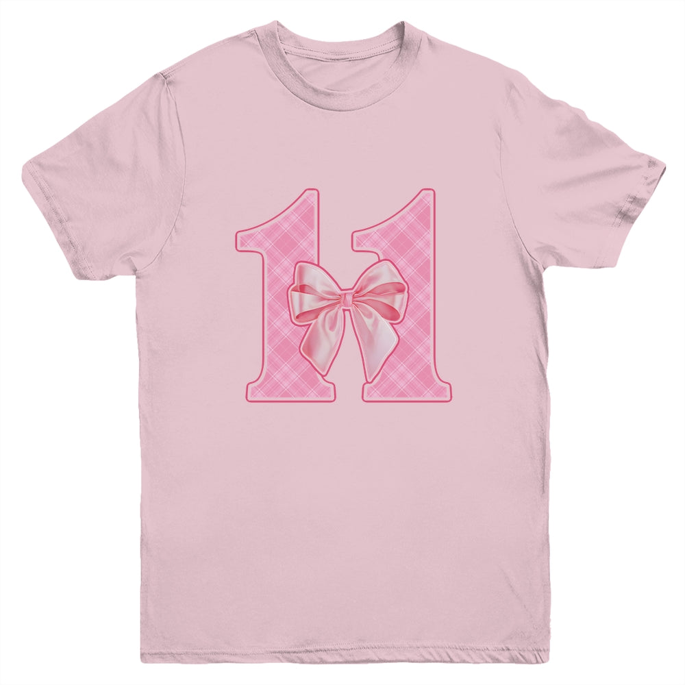 Birthday Girl Pink Coquette Bow 11 Year Old Bday Girl Youth Shirt | teecentury