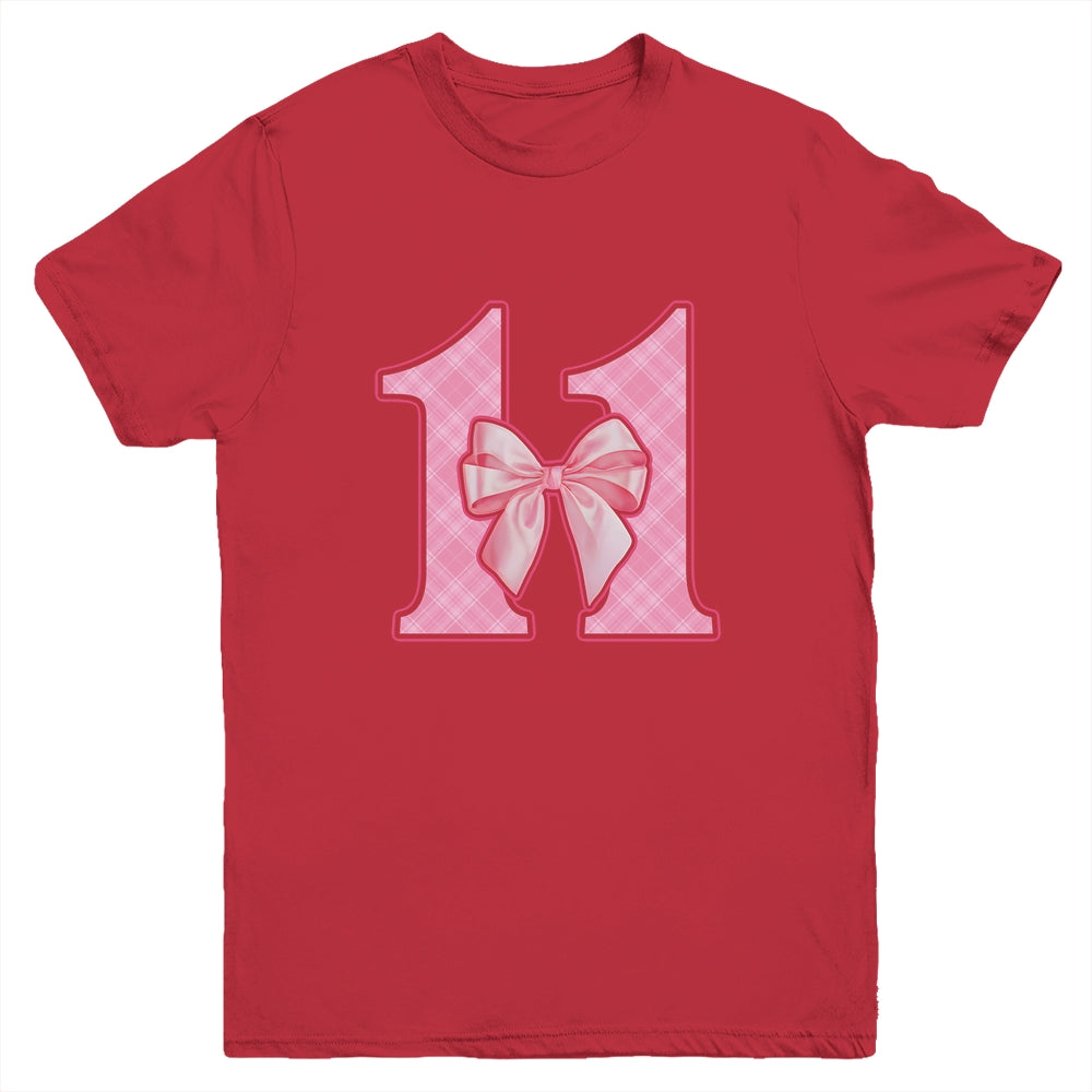 Birthday Girl Pink Coquette Bow 11 Year Old Bday Girl Youth Shirt | teecentury