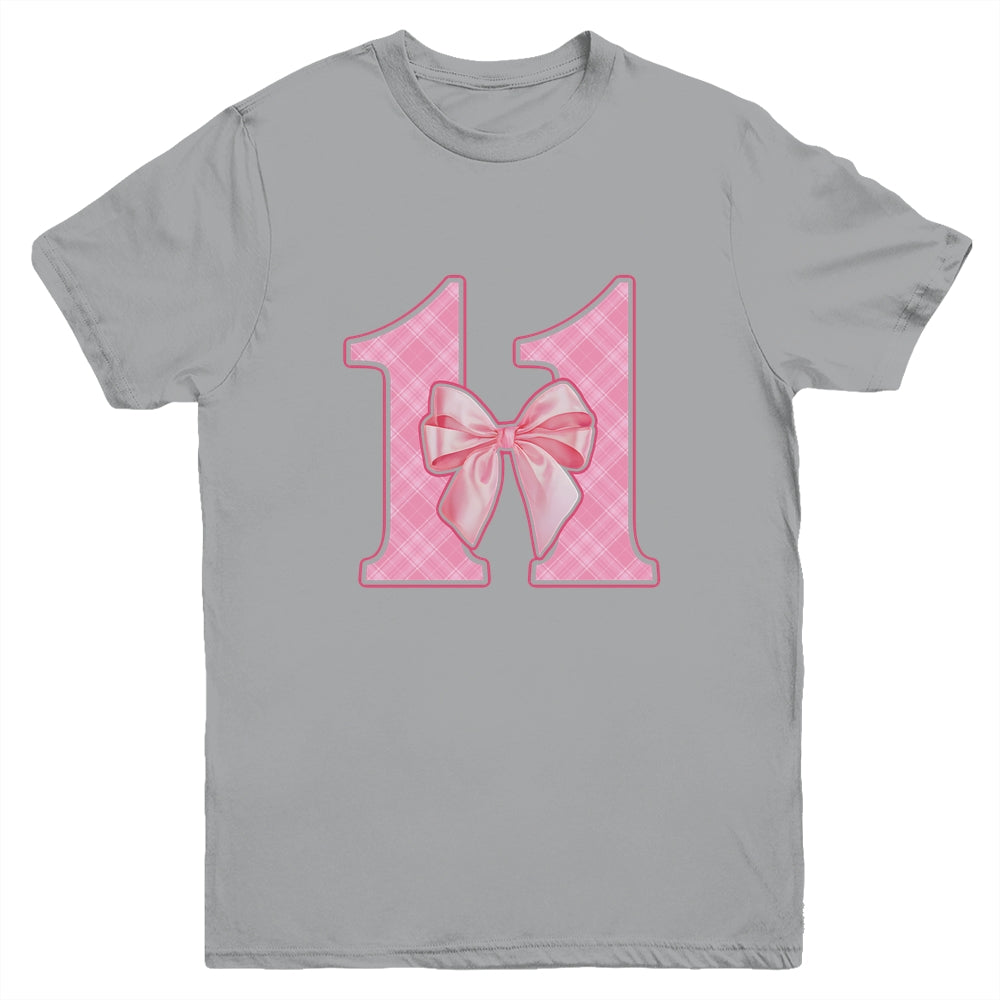 Birthday Girl Pink Coquette Bow 11 Year Old Bday Girl Youth Shirt | teecentury