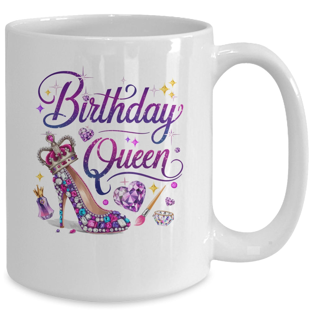 Birthday Queen Crown Hearts High Heel Women Girls Mug | teecentury